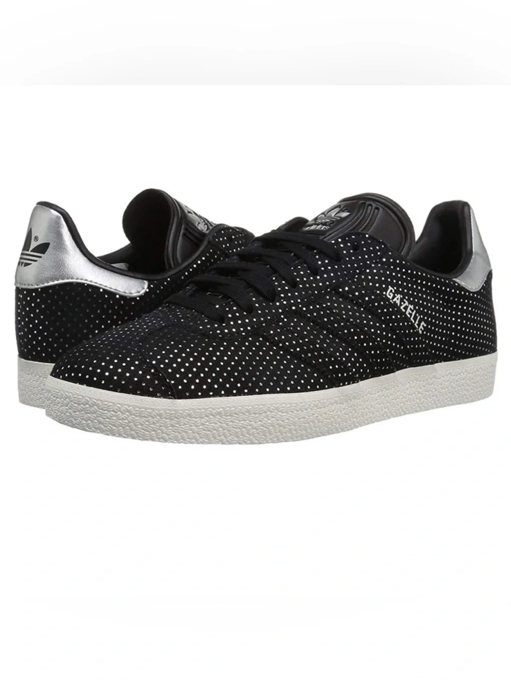 Adidas Gazelle Core Black suede Silver Metallic polka dots shoe sneakers 6.5 38